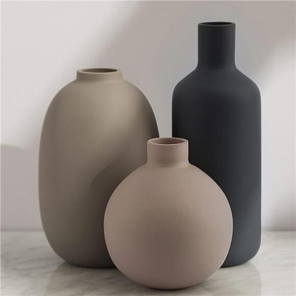 Set of 3 Neutral Ceramic Vases Modern Farmhouse Decor for Shelf Table Entry - Picture 1 of 6
